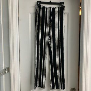 Black and White Striped Elastic Drawstring Pants